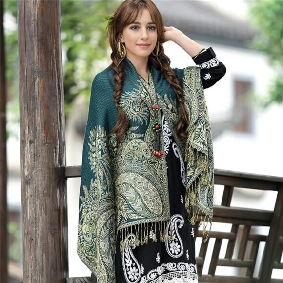 Silky Paisley Pashmina Shawl Scarf-Women's Soft Double-side Jacquard - Picture 6 of 6